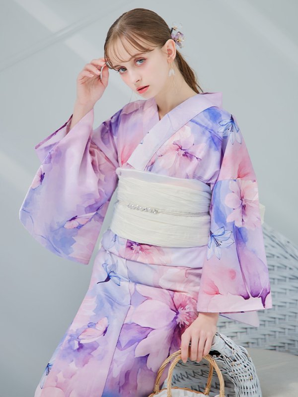 画像24: 【即日発送】パステル水彩フラワーアンニュイ浴衣【浴衣３点セット 浴衣/帯/下駄】[YMT] (24)