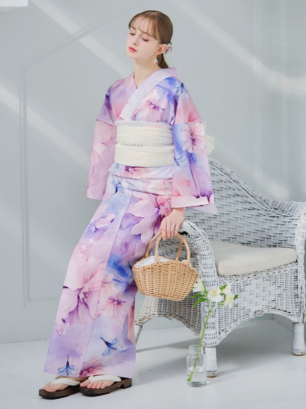 画像38: 【即日発送】パステル水彩フラワーアンニュイ浴衣【浴衣３点セット 浴衣/帯/下駄】[YMT] (38)
