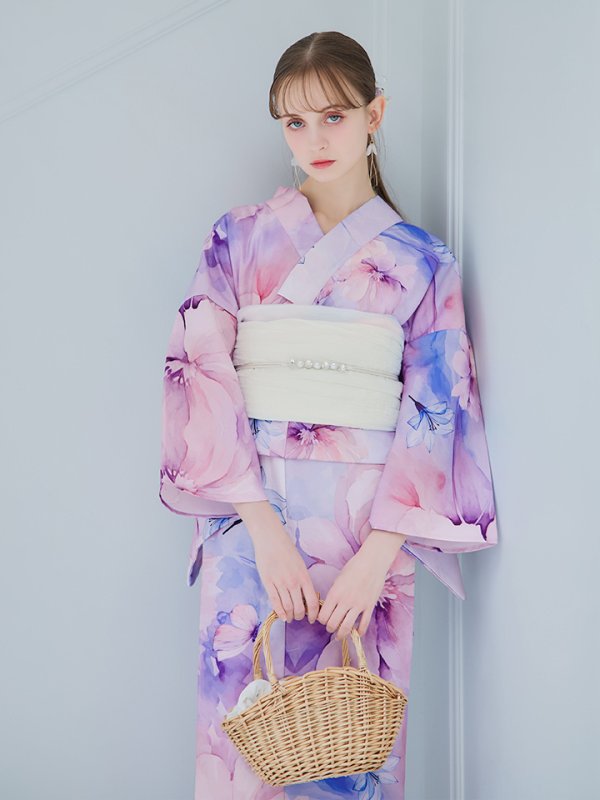 画像30: 【即日発送】パステル水彩フラワーアンニュイ浴衣【浴衣３点セット 浴衣/帯/下駄】[YMT] (30)