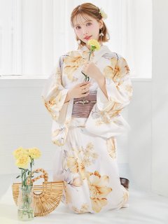 グレイッシュイエロー牡丹浴衣