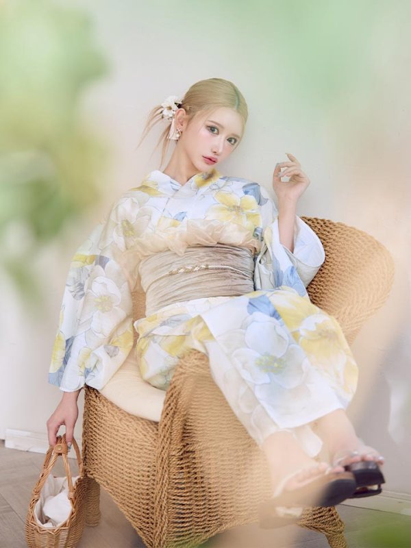 画像15: ヘルシー油彩牡丹浴衣【浴衣３点セット 浴衣/帯/下駄】[YMT] (15)