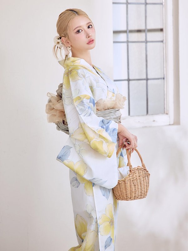 画像2: ヘルシー油彩牡丹浴衣【浴衣３点セット 浴衣/帯/下駄】[YMT] (2)