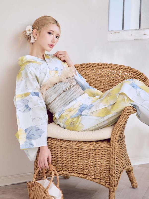 画像6: ヘルシー油彩牡丹浴衣【浴衣３点セット 浴衣/帯/下駄】[YMT] (6)