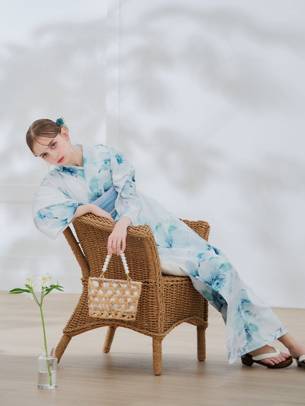 画像45: 【即日発送】ブルーグレイニュアンスフラワー浴衣【浴衣３点セット 浴衣/帯/下駄】[YMT] (45)