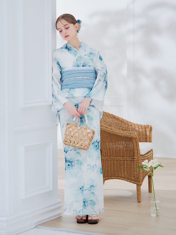 画像47: 【即日発送】ブルーグレイニュアンスフラワー浴衣【浴衣３点セット 浴衣/帯/下駄】[YMT] (47)