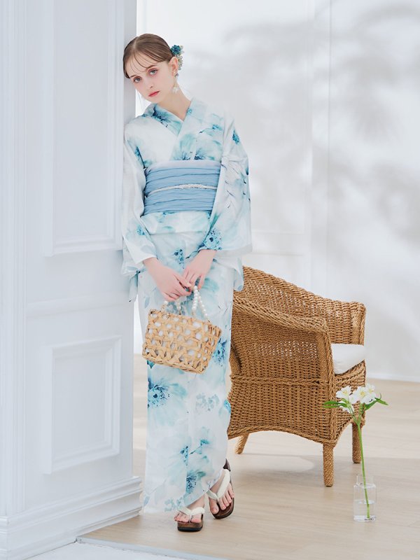 画像48: 【即日発送】ブルーグレイニュアンスフラワー浴衣【浴衣３点セット 浴衣/帯/下駄】[YMT] (48)