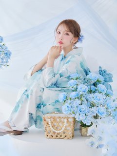 ブルーグレイニュアンスフラワー浴衣