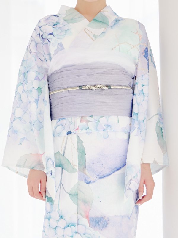 画像14: シャーベット水彩紫陽花浴衣【浴衣３点セット 浴衣/帯/下駄】OBI-g-500-kj-8-GY / HIMO-900-yn-3-GYxGD / HEKO-800-sb-5-W / YA-1016-kj-CL / GETA-01-kj-3-IV/ [YMT] (14)