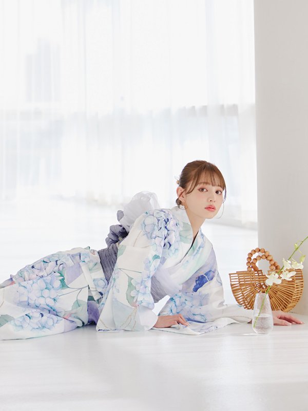 画像7: シャーベット水彩紫陽花浴衣【浴衣３点セット 浴衣/帯/下駄】OBI-g-500-kj-8-GY / HIMO-900-yn-3-GYxGD / HEKO-800-sb-5-W / YA-1016-kj-CL / GETA-01-kj-3-IV/ [YMT] (7)
