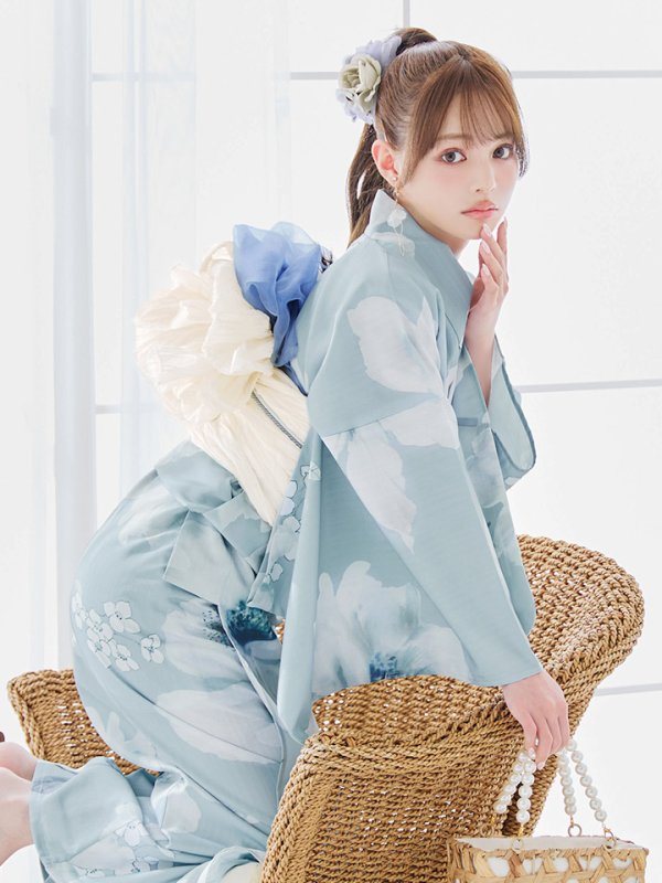 画像11: 【即日発送】ブルーホワイトフラワー柄浴衣【浴衣３点セット 浴衣/帯/下駄】[YMT] (11)