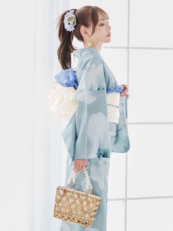 画像6: 【即日発送】ブルーホワイトフラワー柄浴衣【浴衣３点セット 浴衣/帯/下駄】[YMT] (6)