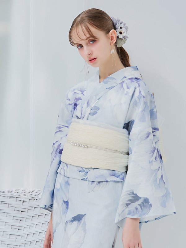 画像30: 【即日発送】アイスブルー牡丹浴衣【浴衣３点セット 浴衣/帯/下駄】[YMT] (30)