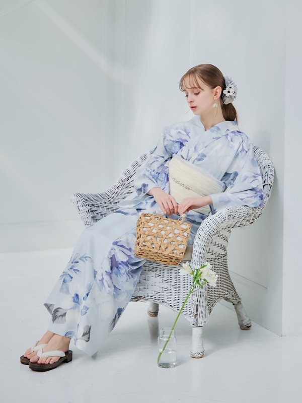 画像28: 【即日発送】アイスブルー牡丹浴衣【浴衣３点セット 浴衣/帯/下駄】[YMT] (28)