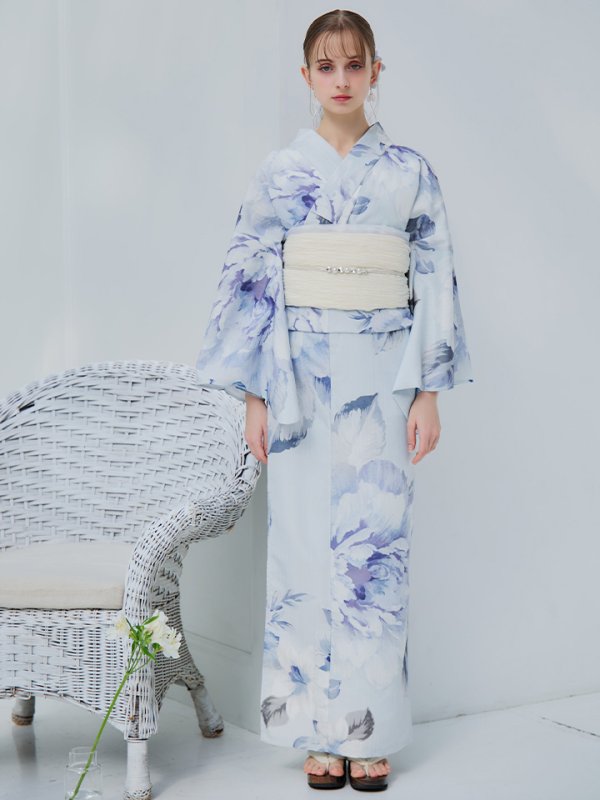 画像36: 【即日発送】アイスブルー牡丹浴衣【浴衣3点セット】[YMT] (36)