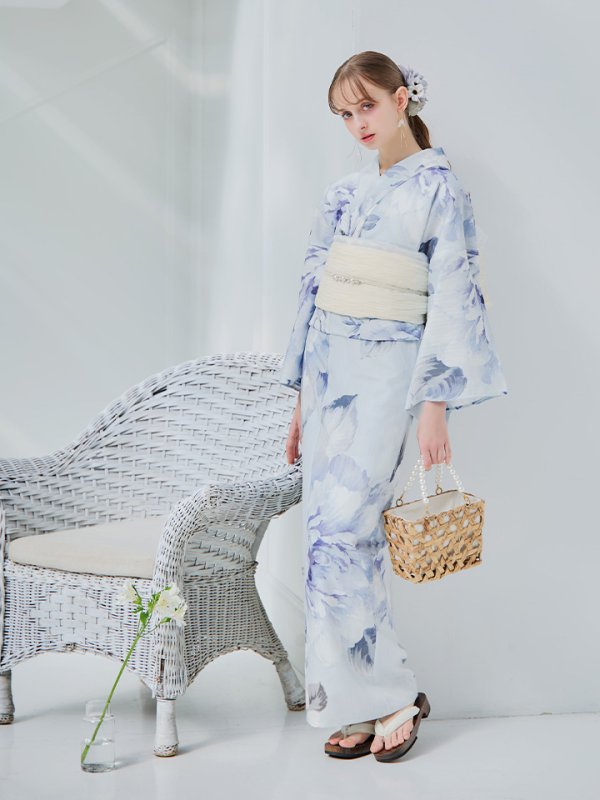 画像35: 【即日発送】アイスブルー牡丹浴衣【浴衣３点セット 浴衣/帯/下駄】[YMT] (35)