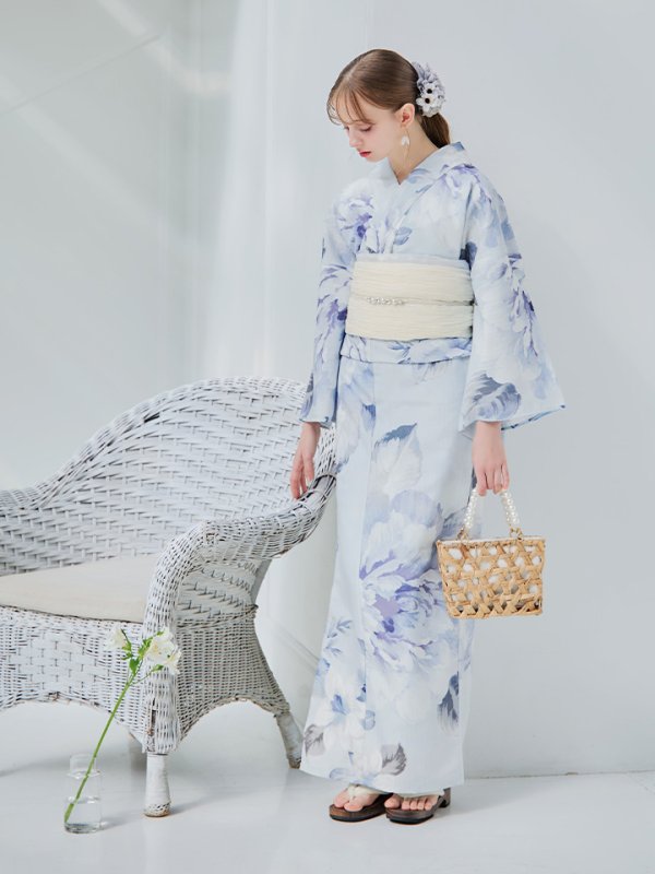 画像31: 【即日発送】アイスブルー牡丹浴衣【浴衣３点セット 浴衣/帯/下駄】[YMT] (31)