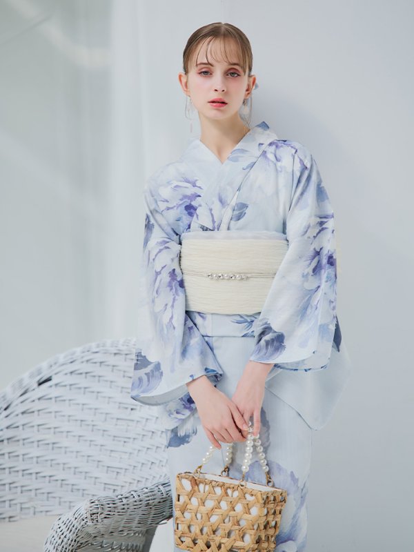 画像32: 【即日発送】アイスブルー牡丹浴衣【浴衣３点セット 浴衣/帯/下駄】[YMT] (32)