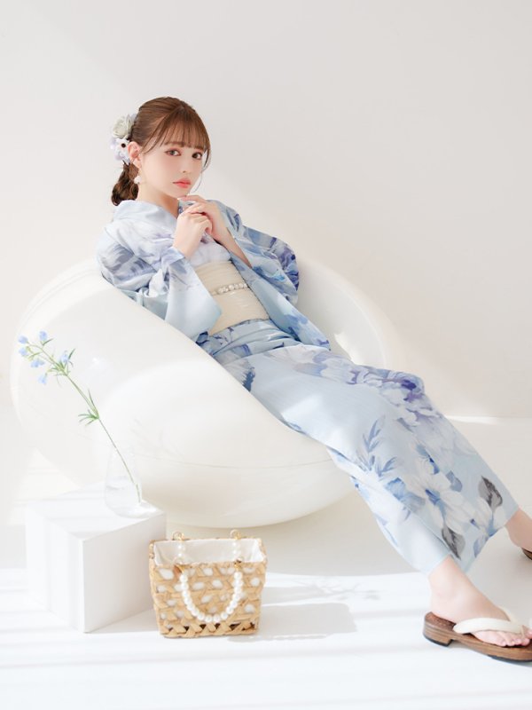 画像42: 【即日発送】アイスブルー牡丹浴衣【浴衣３点セット 浴衣/帯/下駄】[YMT] (42)