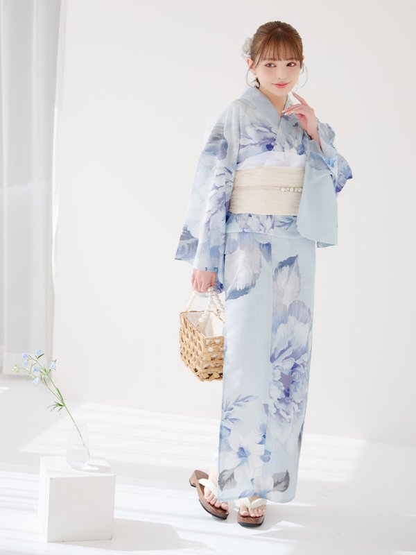 画像44: 【即日発送】アイスブルー牡丹浴衣【浴衣３点セット 浴衣/帯/下駄】[YMT] (44)