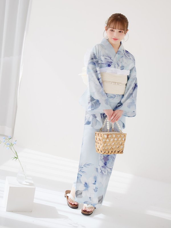 画像46: 【即日発送】アイスブルー牡丹浴衣【浴衣３点セット 浴衣/帯/下駄】[YMT] (46)