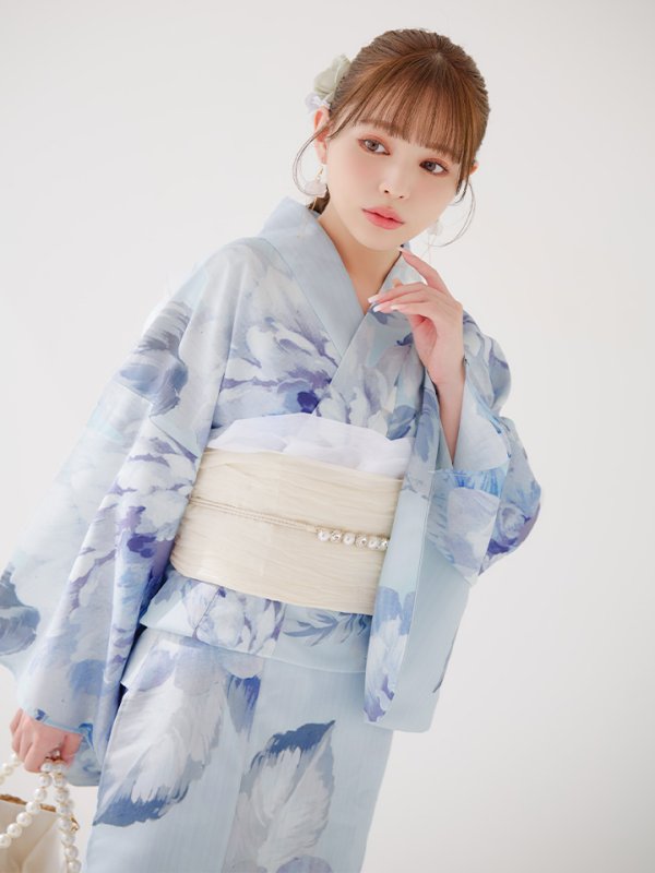 画像38: 【即日発送】アイスブルー牡丹浴衣【浴衣３点セット 浴衣/帯/下駄】[YMT] (38)
