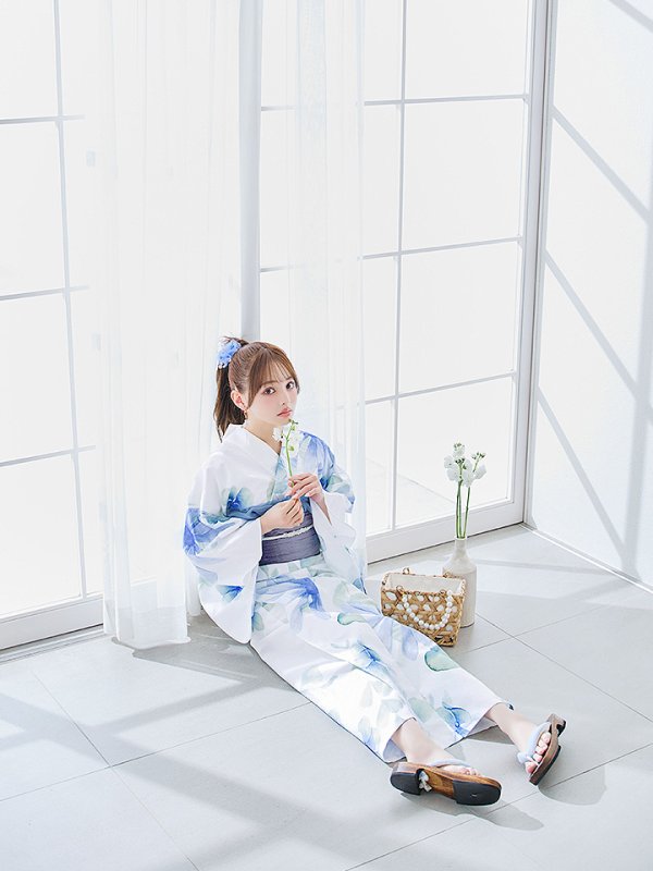 画像11: 【即日発送】水彩ガーベラ柄浴衣【浴衣３点セット 浴衣/帯/下駄】[YMT] (11)