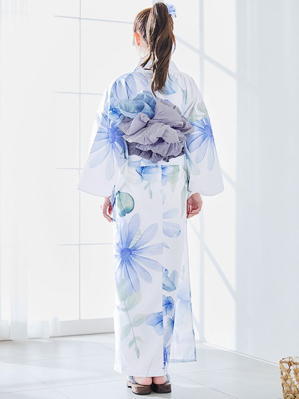 画像17: 【即日発送】水彩ガーベラ柄浴衣【浴衣３点セット 浴衣/帯/下駄】[YMT] (17)