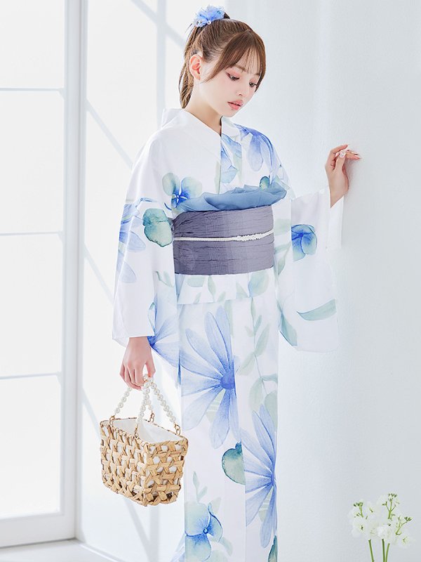 画像7: 【即日発送】水彩ガーベラ柄浴衣【浴衣３点セット 浴衣/帯/下駄】[YMT] (7)