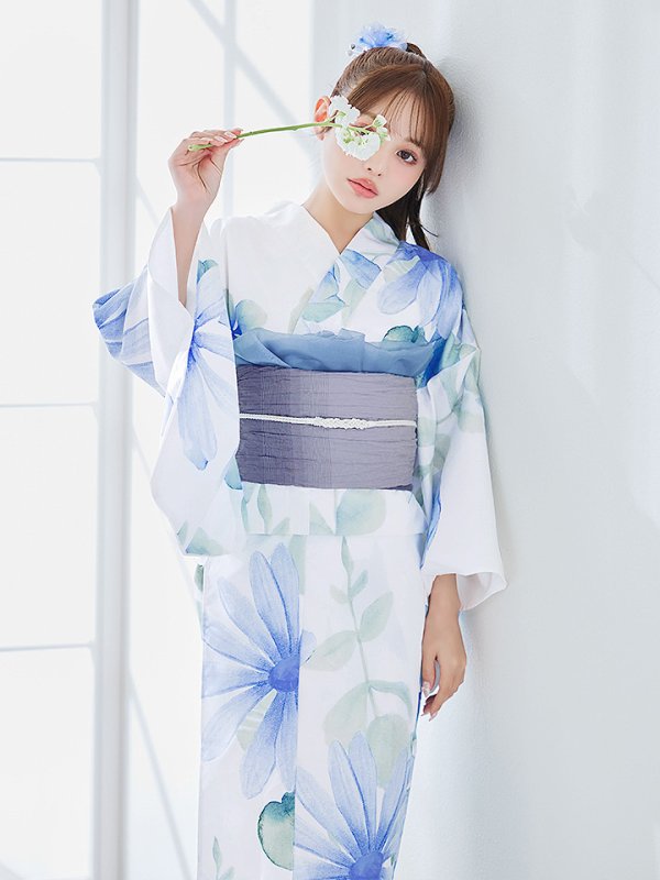 画像8: 【即日発送】水彩ガーベラ柄浴衣【浴衣３点セット 浴衣/帯/下駄】[YMT] (8)