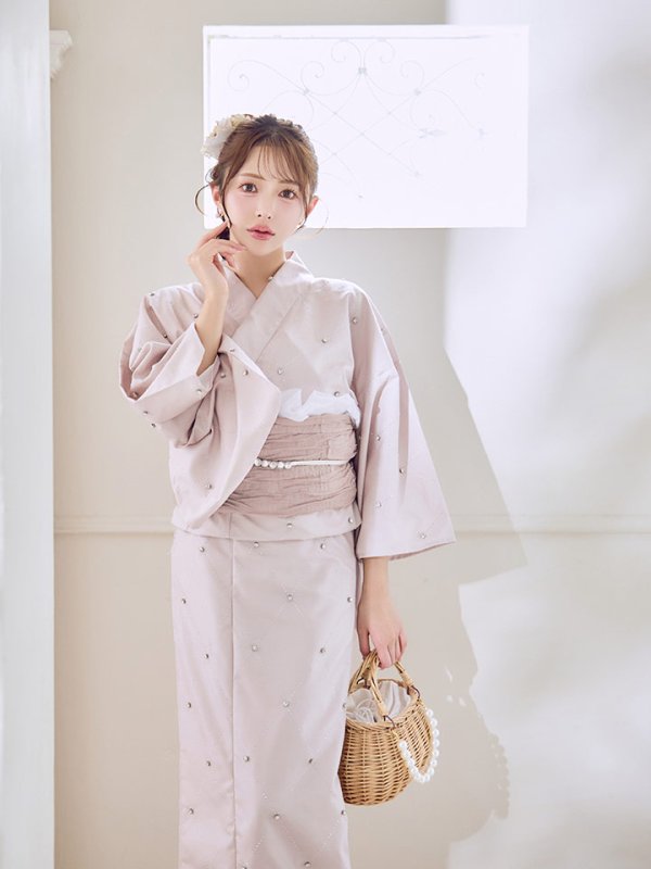 画像12: アーガイルビジュー浴衣【浴衣３点セット 浴衣/帯/下駄】[YMT] (12)