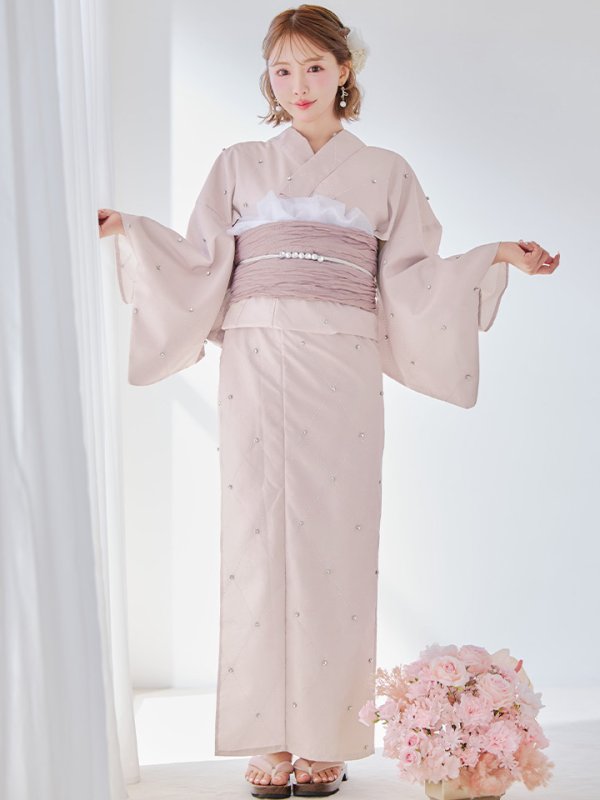 画像4: 【即日発送】アーガイルビジュー浴衣【浴衣３点セット 浴衣/帯/下駄】[YMT] (4)