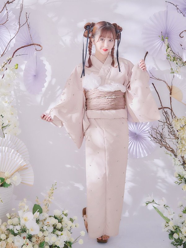 画像3: 【即日発送】アーガイルビジュー浴衣【浴衣３点セット 浴衣/帯/下駄】[YMT] (3)