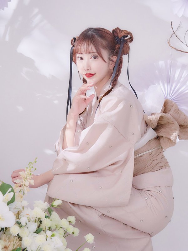 画像2: 【即日発送】アーガイルビジュー浴衣【浴衣３点セット 浴衣/帯/下駄】[YMT] (2)