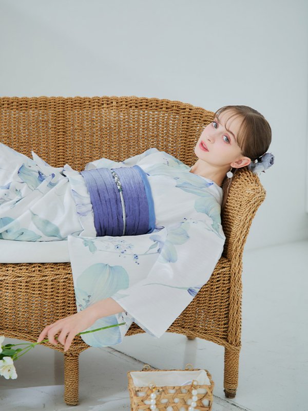画像29: 【即日発送】【浴衣セール！】水彩百合ナチュラルブルー浴衣【浴衣３点セット 浴衣/帯/下駄】[YMT] (29)