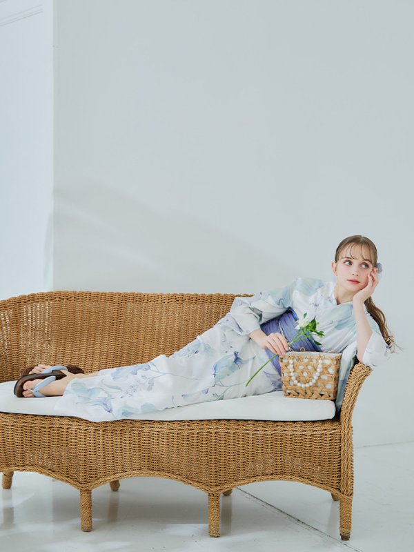 画像31: 【即日発送】【浴衣セール！】水彩百合ナチュラルブルー浴衣【浴衣３点セット 浴衣/帯/下駄】[YMT] (31)