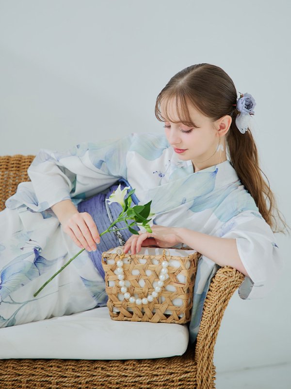 画像28: 【即日発送】【浴衣セール！】水彩百合ナチュラルブルー浴衣【浴衣３点セット 浴衣/帯/下駄】[YMT] (28)