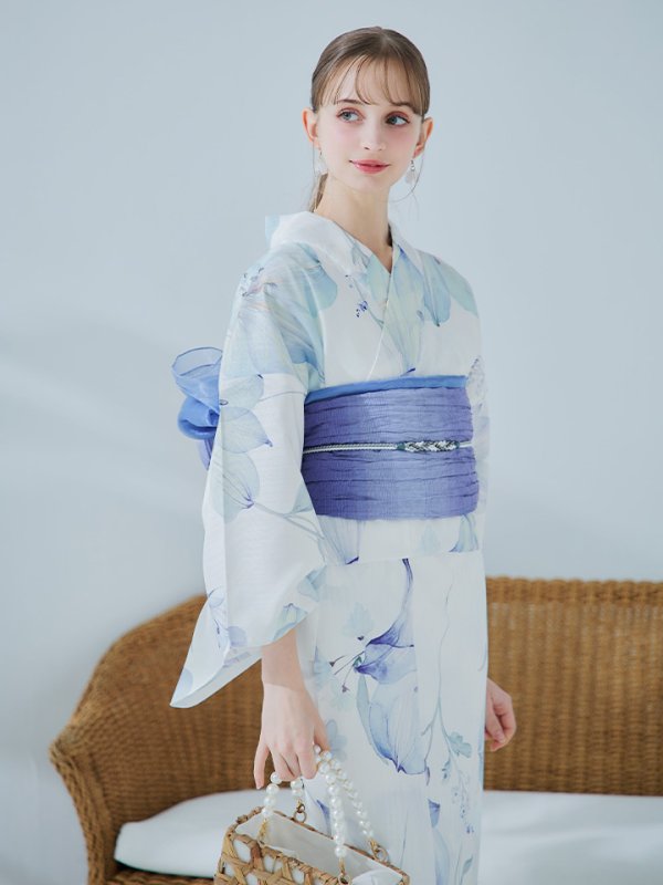 画像32: 【即日発送】【浴衣セール！】水彩百合ナチュラルブルー浴衣【浴衣３点セット 浴衣/帯/下駄】[YMT] (32)