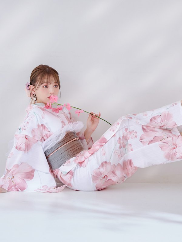 画像11: 【即日発送】ニュアンスピンク水彩朝顔浴衣 【浴衣3点セット 浴衣/帯/下駄】[YMT] (11)