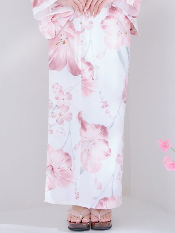 画像16: 【即日発送】ニュアンスピンク水彩朝顔浴衣 【浴衣3点セット 浴衣/帯/下駄】[YMT] (16)