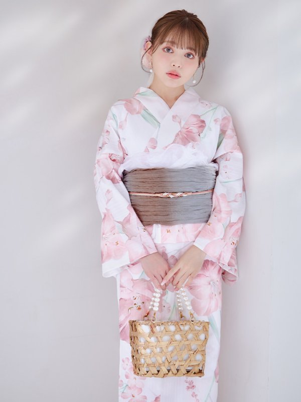 画像5: 【即日発送】ニュアンスピンク水彩朝顔浴衣 【浴衣3点セット 浴衣/帯/下駄】[YMT] (5)
