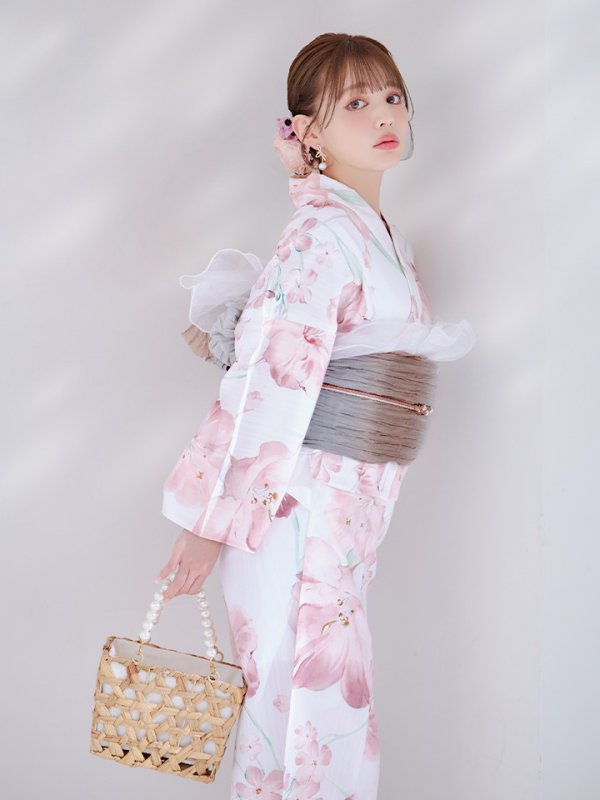 画像7: 【即日発送】ニュアンスピンク水彩朝顔浴衣 【浴衣3点セット 浴衣/帯/下駄】[YMT] (7)