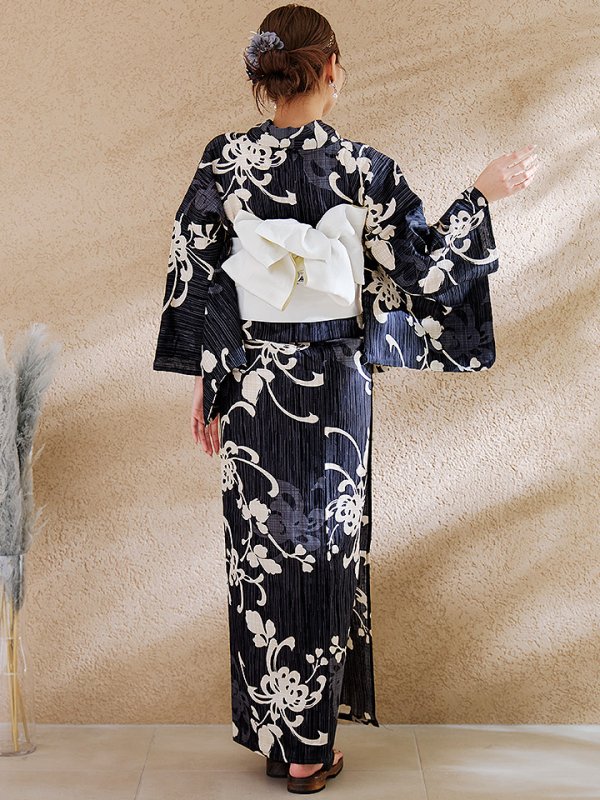 画像18: 【即日発送】黒地ストライプ彼岸花浴衣 【浴衣３点セット 浴衣/帯/下駄】[y/YMT] (18)