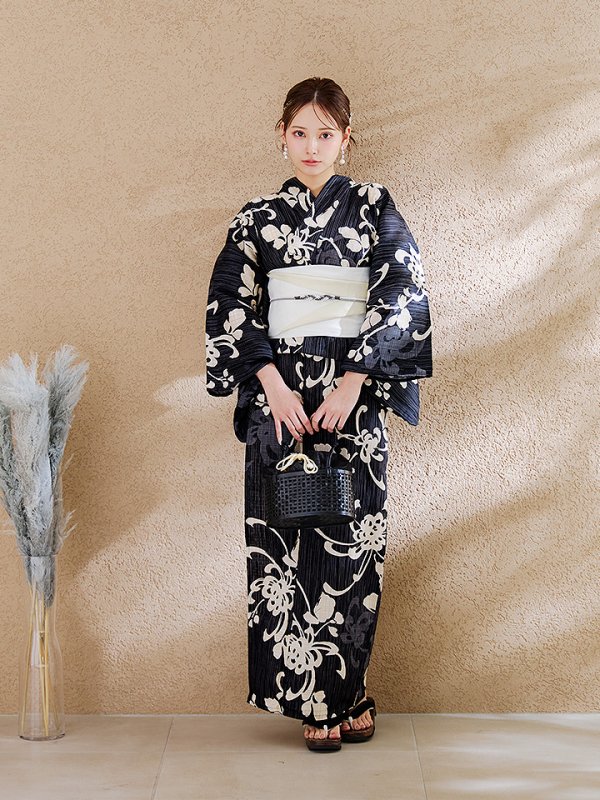 画像5: 【即日発送】黒地ストライプ彼岸花浴衣 【浴衣３点セット 浴衣/帯/下駄】[y/YMT] (5)