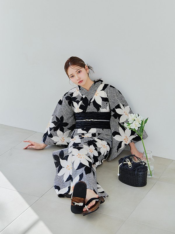 画像16: 【即日発送】白百合鹿子模様浴衣【浴衣３点セット 浴衣/帯/下駄】 [YMT/o] (16)