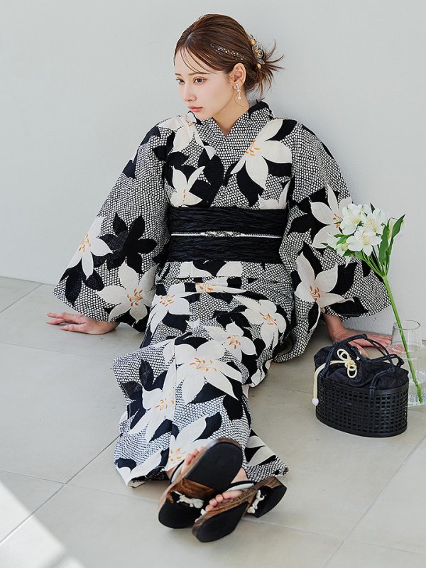 画像18: 【即日発送】白百合鹿子模様浴衣【浴衣３点セット 浴衣/帯/下駄】 [YMT/o] (18)