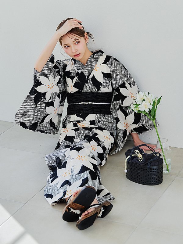 画像19: 【即日発送】白百合鹿子模様浴衣【浴衣３点セット 浴衣/帯/下駄】 [YMT/o] (19)