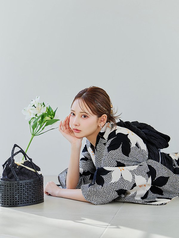 画像2: 【即日発送】白百合鹿子模様浴衣【浴衣３点セット 浴衣/帯/下駄】 [YMT/o] (2)