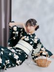 画像13: 【即日発送】花薫る深緑浴衣 OBI-hira-100-ok-15-WxW / HIMO-902-kj-1-BLGR / / YA-951-kn-W / GETA-01-kj-3-IV / [/OF01] (13)