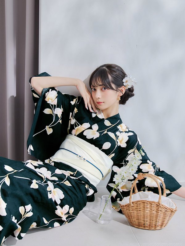 画像13: 【即日発送】花薫る深緑浴衣【浴衣３点セット 浴衣/帯/下駄】[YMT] (13)