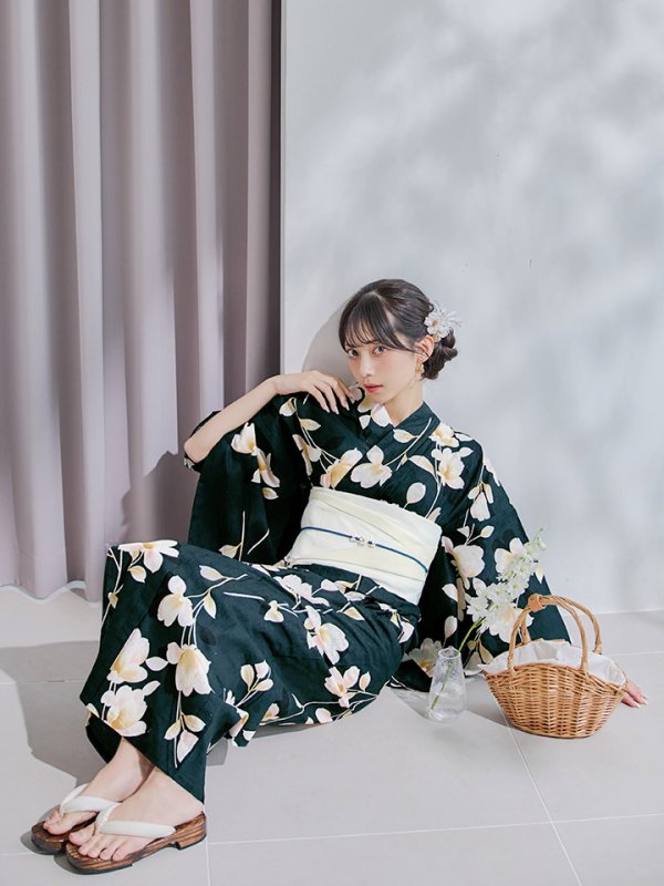 画像15: 【即日発送】花薫る深緑浴衣【浴衣３点セット 浴衣/帯/下駄】[YMT] (15)